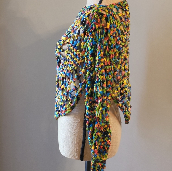 Unbranded bright ribbon open weave crop top medium - Picture 3 of 9